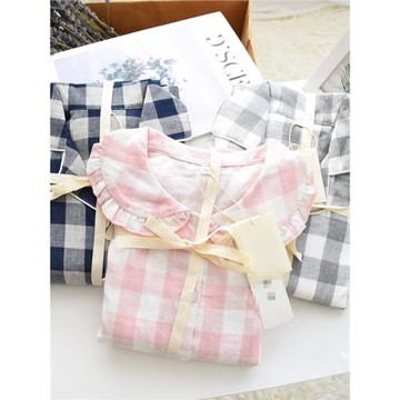 女童長袖睡衣春秋純棉雙層紗布甜美可愛親子裝一家四口全棉家居服