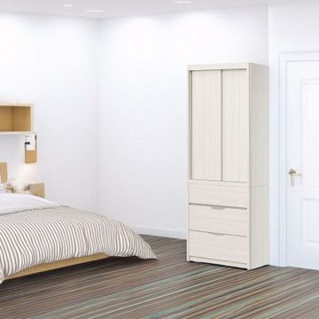 文創集 瑪琳2.7尺淺橡推門三抽衣櫃-80x60x202cm免組