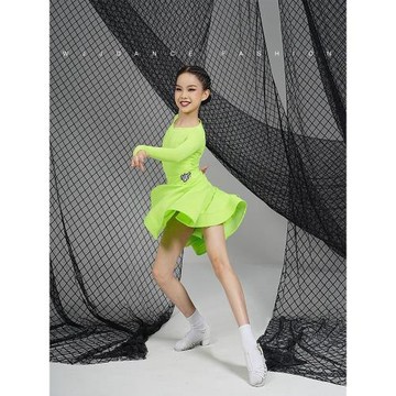 WJJdance拉丁舞服女兒童2026新款冰絲桃心領分體比賽規定服表演出
