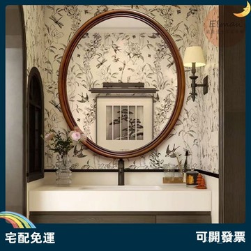 宅配免運 鏡 鏡子 玄關鏡 美式複古浴室鏡洗手臺壁掛帶燈中古化妝鏡子異形客廳掛墻裝飾