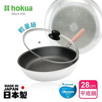 【日本北陸hokua】日本製極大金IH輕量級不沾平底鍋28cm(含蓋)不挑爐具/可用金屬鏟