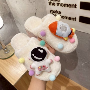 卡通可愛航天員棉拖鞋女秋冬季新款包頭毛毛絨居家室內拖鞋防滑底