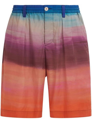 Marni - painterly-print pleated cotton shorts - men - Cotton - 52 - Blue