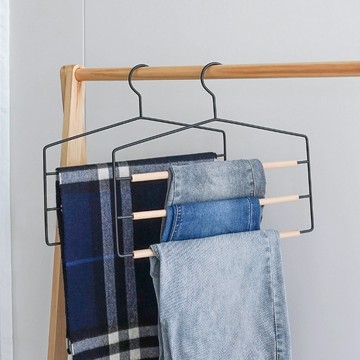 Ligfe 簡約鐵製櫸木褲架 黑色 二入組