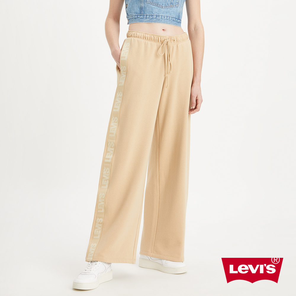 青春活力系列 女款 抽繩寬直筒棉褲 / Logo邊條 秋日小麥 熱賣單品