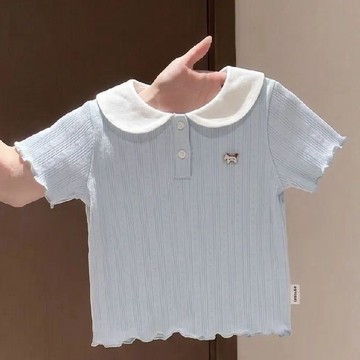 Mimo⭐夏季韓版女孩兒童裝寶寶可愛甜美木耳卷邊短袖T恤polo衫
