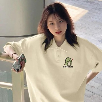 💥下殺價💥 美式新款夏季日系Polo衫T恤 短袖女ins寬松韓系減齡藝術翻領上衣潮