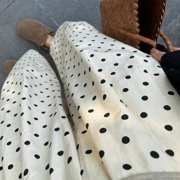 夏季薄款孕婦直筒波點氣球褲孕婦寬松大碼闊腿褲設計感休閑褲抽繩