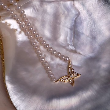 天然淡水Baby珍珠原創設計氣質簡約蝴蝶結鎖骨鏈頸鏈輕奢項鏈