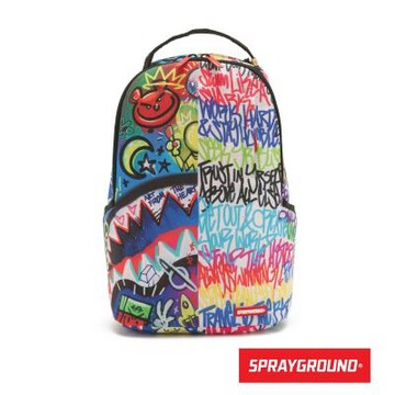 SPRAYGROUND-潮流塗鴉滿版大容量後背包-藍色