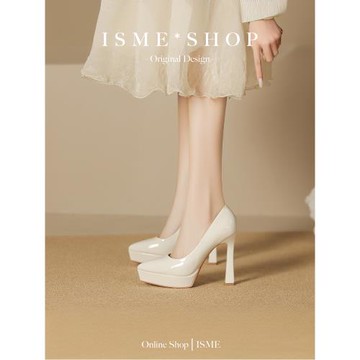 紅色單鞋漆皮小個子尖頭厚底防水臺粗跟婚鞋女春秋季高跟鞋2025白