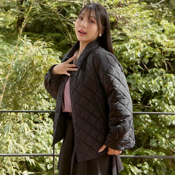 日系翻領菱格紋鋪棉外套 MISS