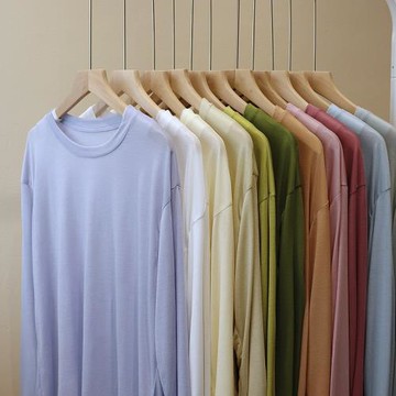 巨舒適~輕薄透氣天絲棉面膜T恤防曬衫女微透24夏圓領長袖簡約純色