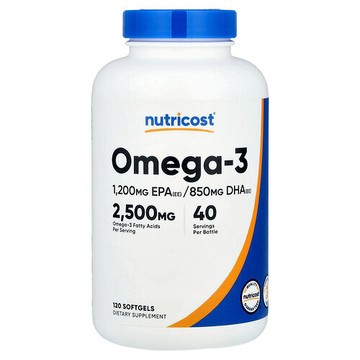 Nutricost, Omega-3，2500 毫克，120 粒軟膠囊（每粒軟膠囊 833 毫克）
