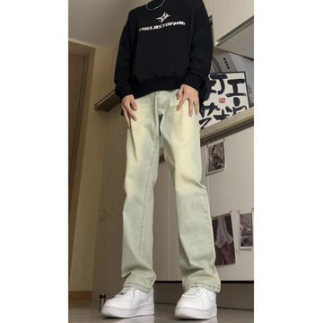 黃泥色牛仔褲男款春秋2025新款春季美式潮牌高街修身直筒微喇褲子