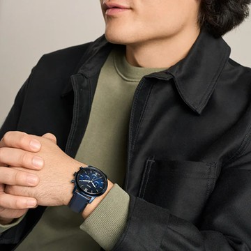 【FOSSIL】限時9折↘Neutra 雅士三眼計時手錶 藍色真皮錶帶 44 MM FS6168
