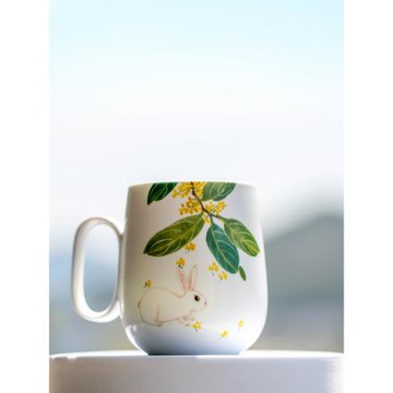 山水間桂花兔釉下彩手繪瓷馬克杯可愛兔子高顏值治愈系禮品杯子女