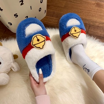 萌里萌氣小叮當可愛包頭棉拖鞋女厚底家居秋冬防滑毛絨絨拖鞋