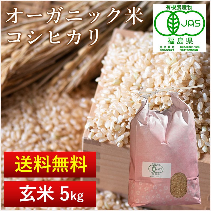 JAS有機栽培米　コシヒカリ（玄米）送料無料 ５ｋｇ 農家直送