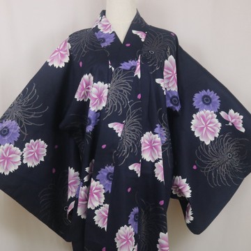 古董女款藏青浴衣 | 花紋樣 | 夏日和服浴袍