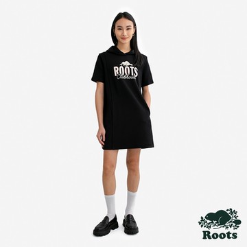 Roots女裝- CLUBHOUSE 連帽洋裝-黑色