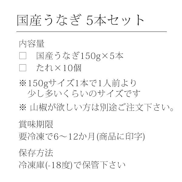 うなぎ 蒲焼き 国産 大サイズ 150g 5尾 ウナギ 鰻 送料無料