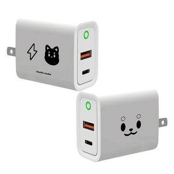 【插畫家聯名】doudle studio豆豆表情USB3.0+PD20W雙孔充電器
