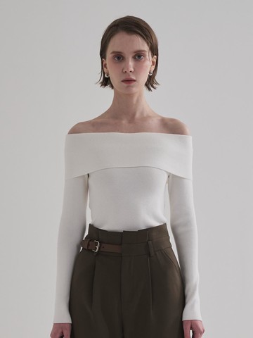 Classic Off Shoulder Premium Knit Sweater [White]