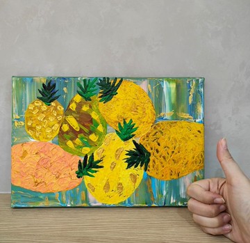 【六顆鳳梨・好運成行】壓克力無框畫/掛畫/原畫/迎春/創業/禮物