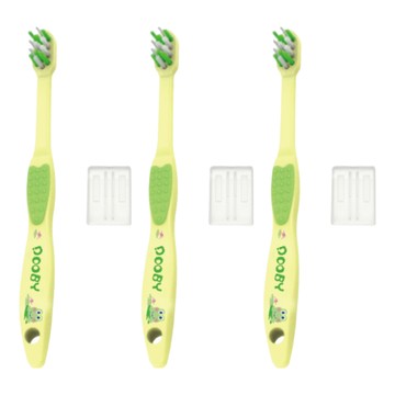 DOOBY 大眼蛙 嬰兒雙面止滑牙刷加蓋 1~3歲適用  顏色隨機  1支  3組