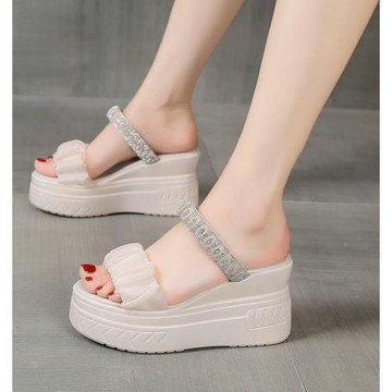 拖鞋女夏季外穿2025年新款松糕女鞋子百搭厚底休閑坡跟增高涼拖鞋