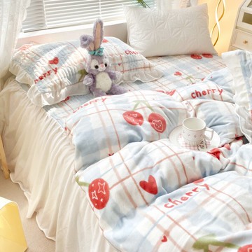 冬天床上牛奶絨四件套冬季珊瑚絨床單被套法蘭絨雙面加絨床蓋床裙