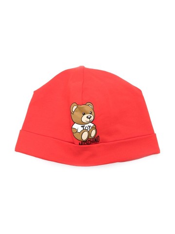 Moschino Kids - logo-print detail beanie - kids - Elastane/Cotton - I - Red