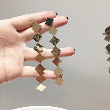 簡約百搭金屬多個棱形幾何長款S925銀針耳環 長款氣質極簡風耳釘1入