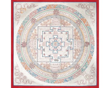 銀色時輪金剛曼陀羅唐卡 — 時間與宇宙和諧的神聖象徵