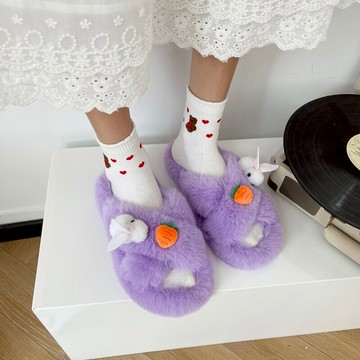 毛毛拖鞋女2021春秋新款網紅可愛少女心外穿居家一字拖厚底棉拖鞋