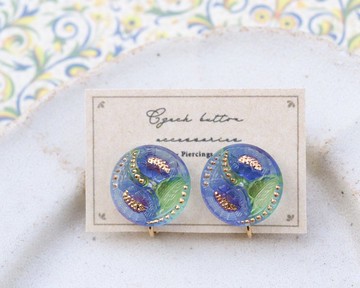 蒼之小花 | 捷克玻璃鈕扣 耳環 / 耳夾 ( 18mm)