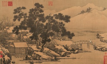 仿古畫名畫復制品宋劉松年四景山水圖冬66-40厘米山水畫名人字畫