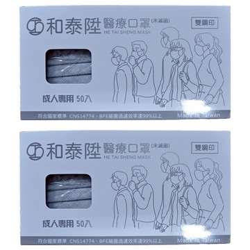 和泰陞 平面醫療口罩 成人  銀河灰  50片  2入