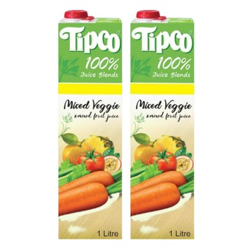 Tipco 100%綜合果蔬汁 2瓶 1L 多種蔬果 無添加糖 防腐劑 人工色素