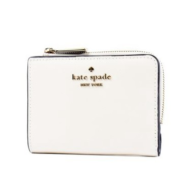 KATE SPADE 十字紋防刮釦式對開短夾-奶霜白