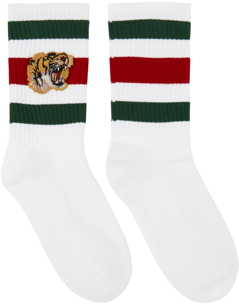 Gucci 白色 Tiger 中筒袜