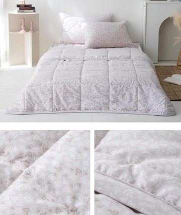 韓國棉被代購 - 廣藏市場 可水洗半微纖維薄被-溫柔花香-淺棕杏