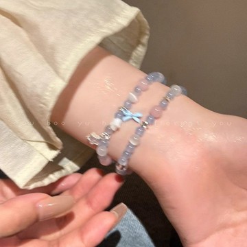 臺灣出貨💥海藍寶色蝴蝶結串珠手鏈女2024森系甜美星星手串小眾設計百搭手飾