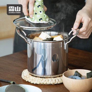 日本霜山 不鏽鋼三層鋼雙耳湯鍋(1.2L)-14cm