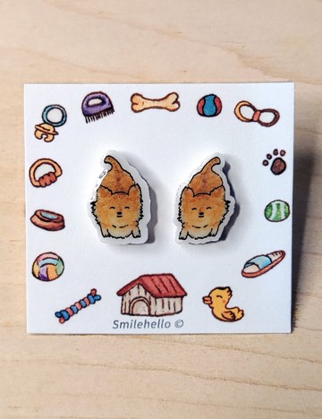 耳針/耳夾/耳環 手工製作 黃色長毛吉娃娃(一對)