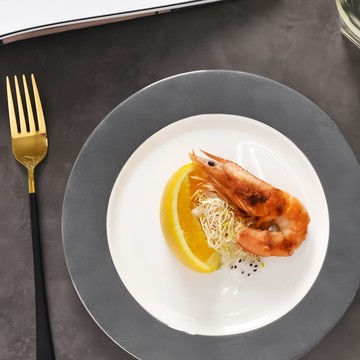 Homely Zakka 北歐輕奢風 圓形陶瓷餐盤/牛排盤/西餐盤  20.5 x 1.5cm  銀邊灰色  1個