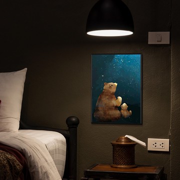 星空下的願望 - 可愛小熊親子掛畫/插畫/父親節禮物/遊戲房佈置