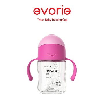 【evorie】Tritan 360度防漏吸管學習水杯200ml(6m+) 櫻花粉 /澳洲獲獎設計/嬰兒學飲杯