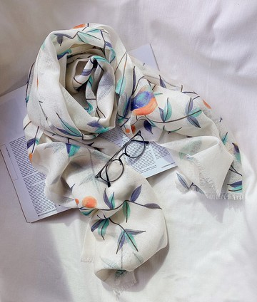 愛爾蘭Galway 美麗諾羊毛圍巾 樹梢小鳥 65x180cm